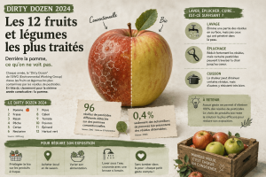 Dirty Dozen 2026 — les fruits et légumes les plus contaminés aux pesticides, dont la pomme en tête de liste