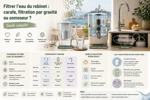 Osmoseur domestique, carafe filtrante et eau du robinet — comparatif filtration eau Marseille