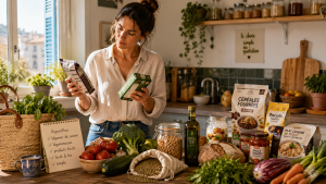 Choix entre aliments frais et produits emballés pour bien manger